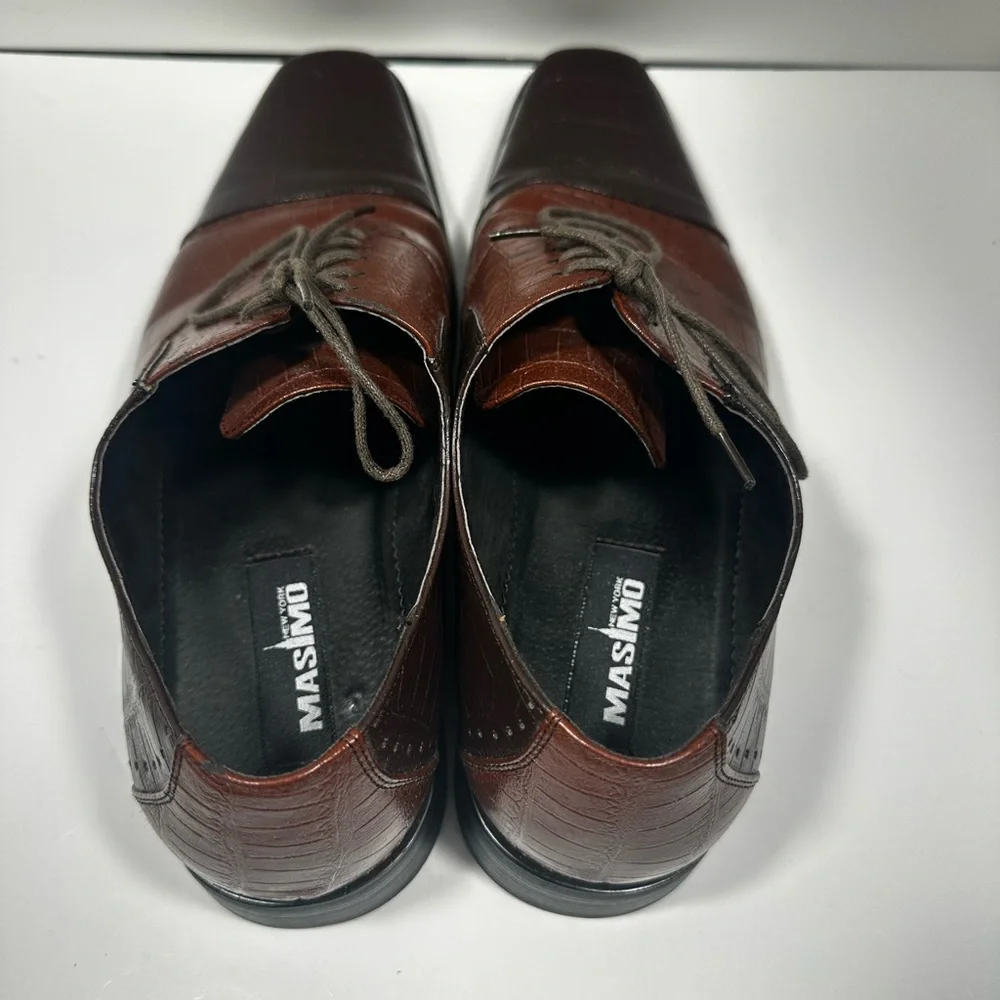 Masimo New York Oxford Mens 12 Brown Croc Embossed‎ Two Tone Square Toe 2180-12